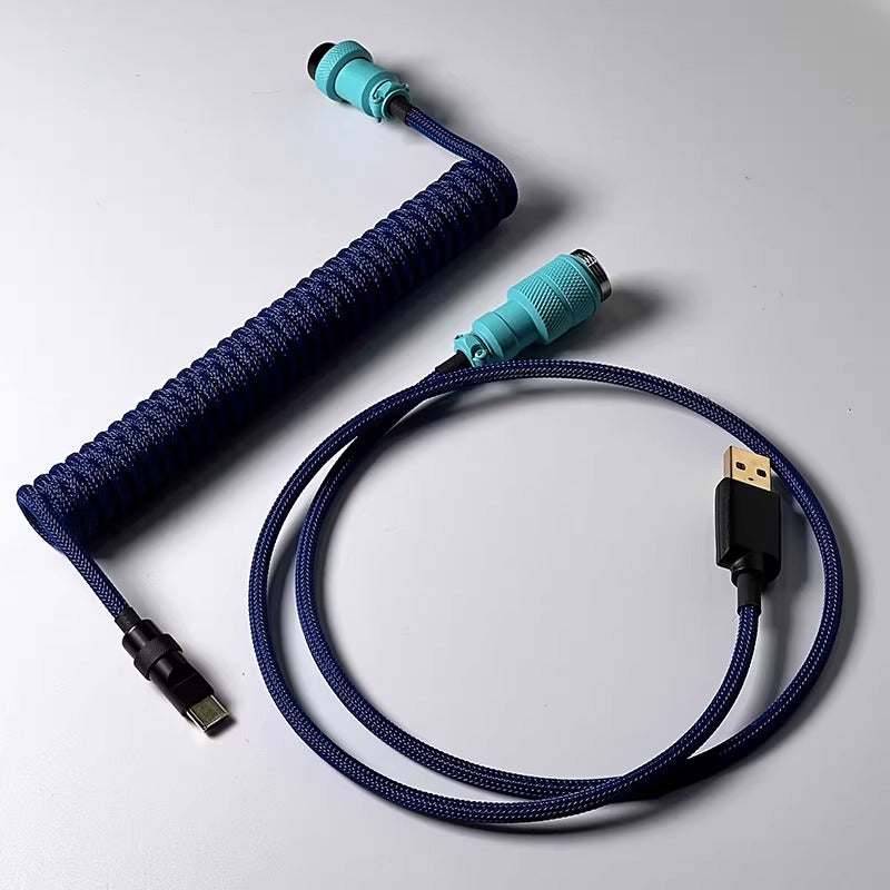 Hand woven mechanical keyboard cable DIY color aviation plug custom data cable TypeC spiral wire