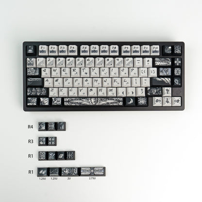 Fallen angel themed design, metallic matte texture PBT material personalized keycap set,  cultural creative decoration keycap set, compatible with 61/64/68/75/84/87/104 mechanical keyboard
