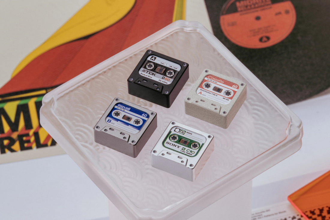 Magnetic tape prototype design personalized keycaps, metal art retro keycaps, aluminum alloy version set of 4, mechanical keyboard decorative keycaps
