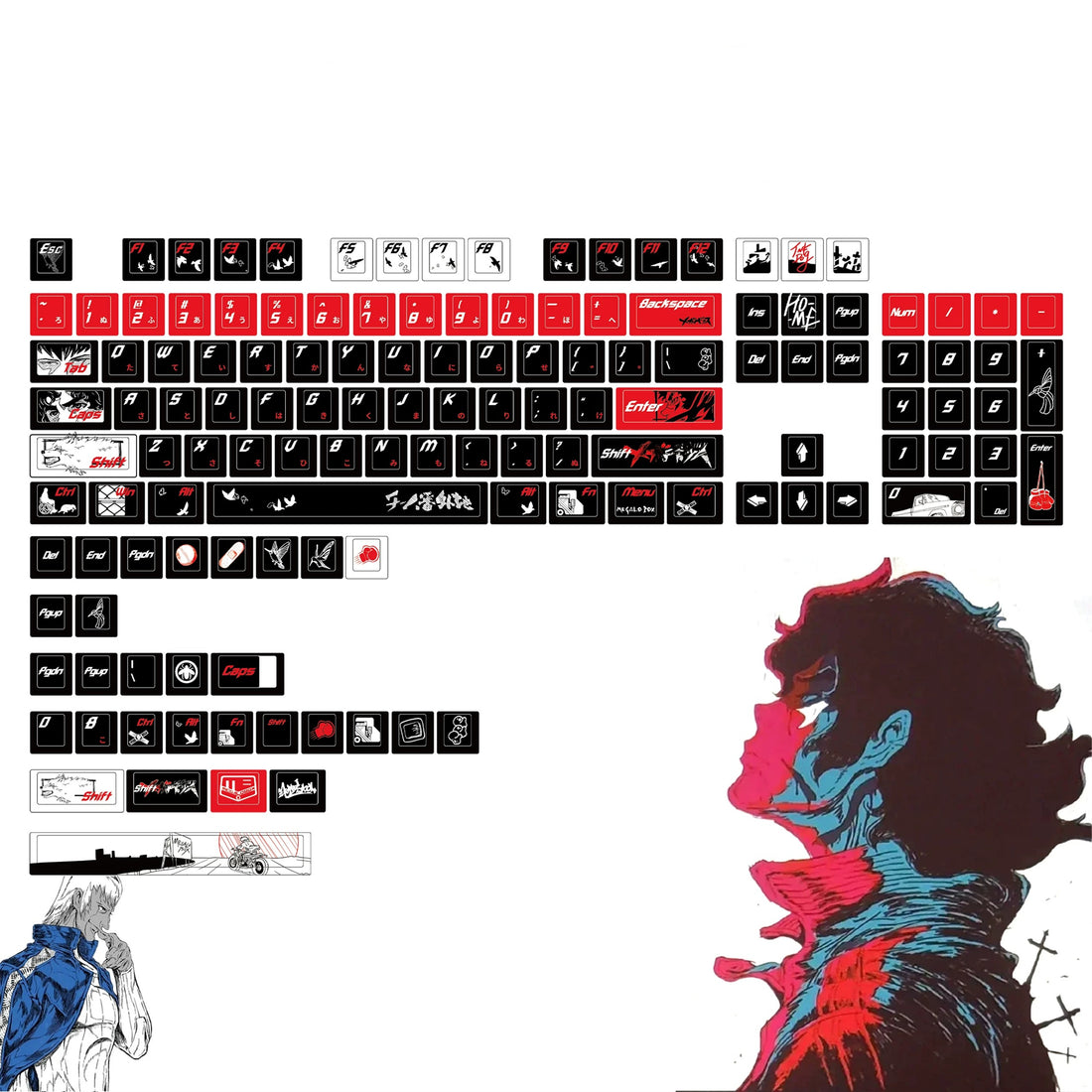 MEGALO BOX theme, PBT material personalized keycaps, mechanical keyboard replacement keycap set, anime and game cultural and creative keycaps set, Compatible with 61/64/68/75/84/87/104 Key Mechanical Keyboard Keycap Set