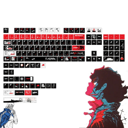 MEGALO BOX theme, PBT material personalized keycaps, mechanical keyboard replacement keycap set, anime and game cultural and creative keycaps set, Compatible with 61/64/68/75/84/87/104 Key Mechanical Keyboard Keycap Set