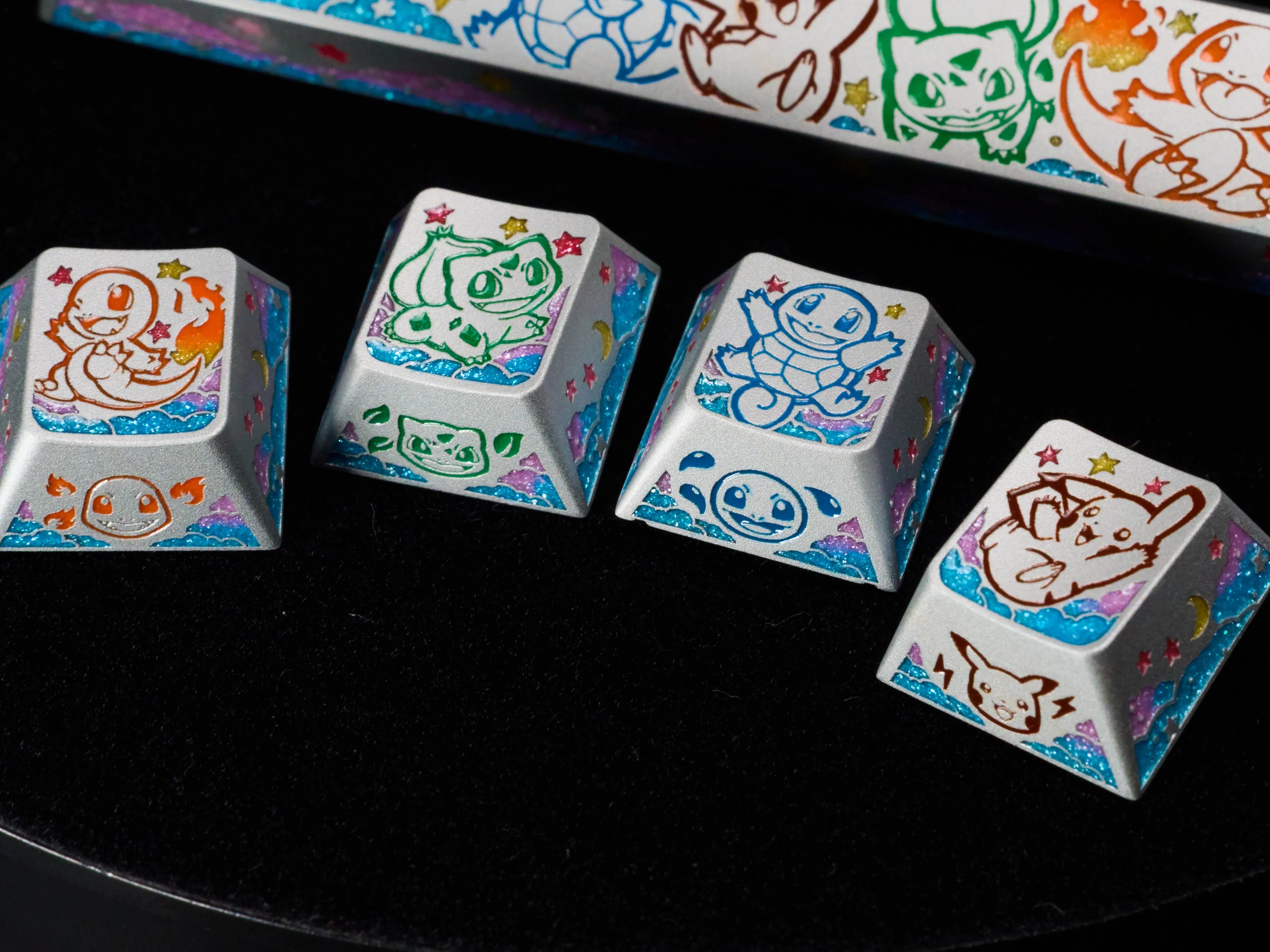Classic Pokemon Cute Pet Collection, personalized keycaps with directional keys and space bar, aluminum alloy CNC processed creative metal keycaps