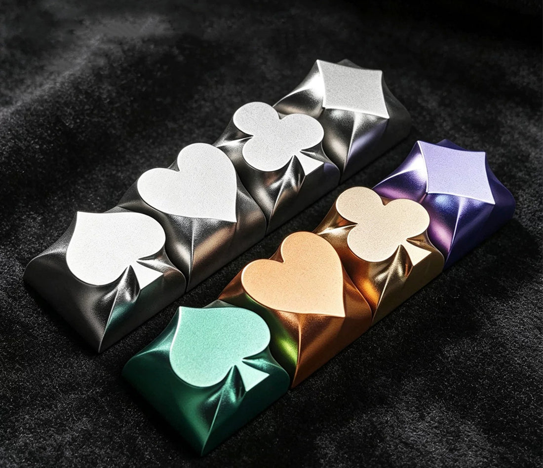 Metal playing cards, suit keycaps, mechanical keyboard, personalized metal, three-dimensional personalized decoration, keycap direction