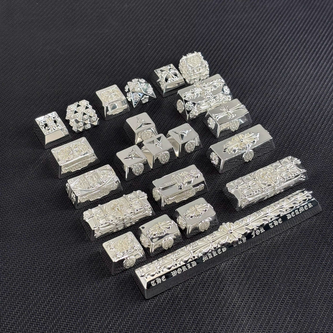 Chrome Hearts style, Metal retro patterned personalized keycaps, trendy and fashionable with decorative keycaps