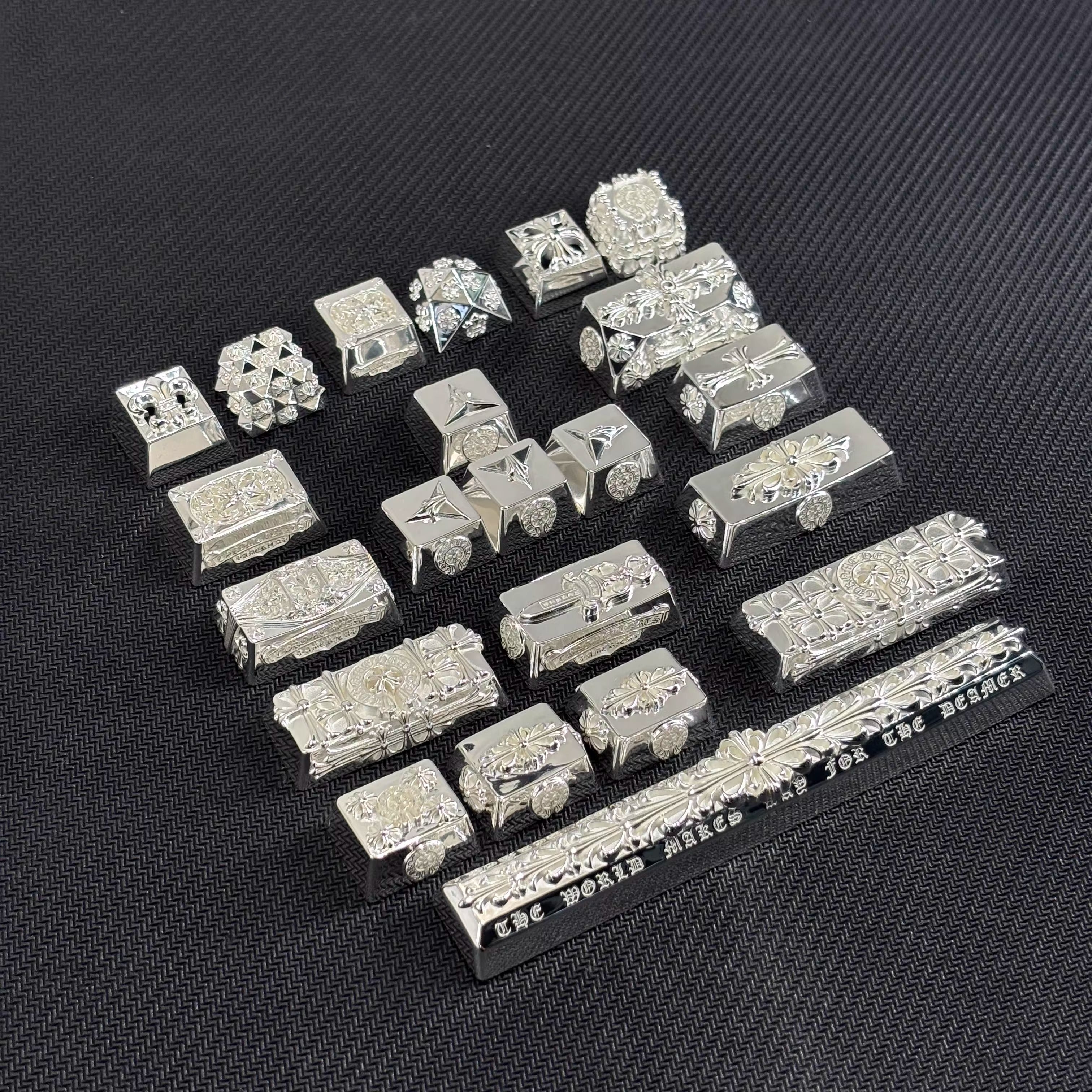 Chrome Hearts style, Metal retro patterned personalized keycaps, trendy and fashionable with decorative keycaps