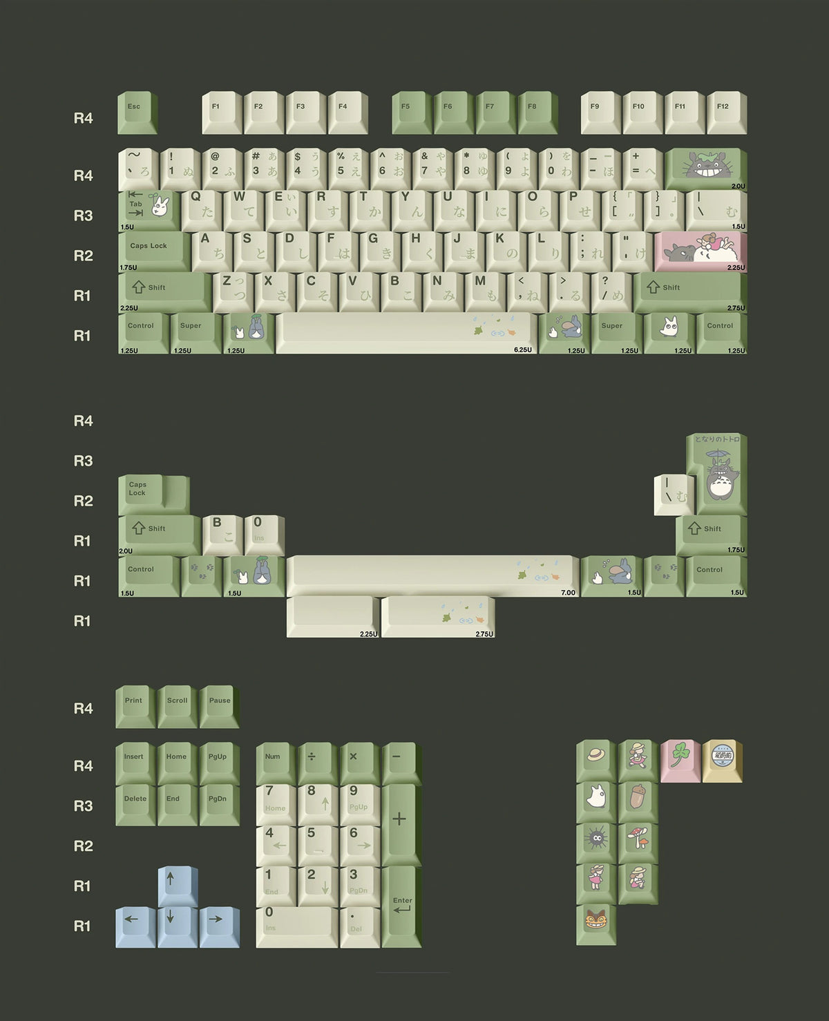 Miyazaki Hayao anime series, My Neighbor Totoro theme design keycaps set, Compatible with 61/64/68/75/84/87/104 Key Mechanical Keyboard Keycap Set