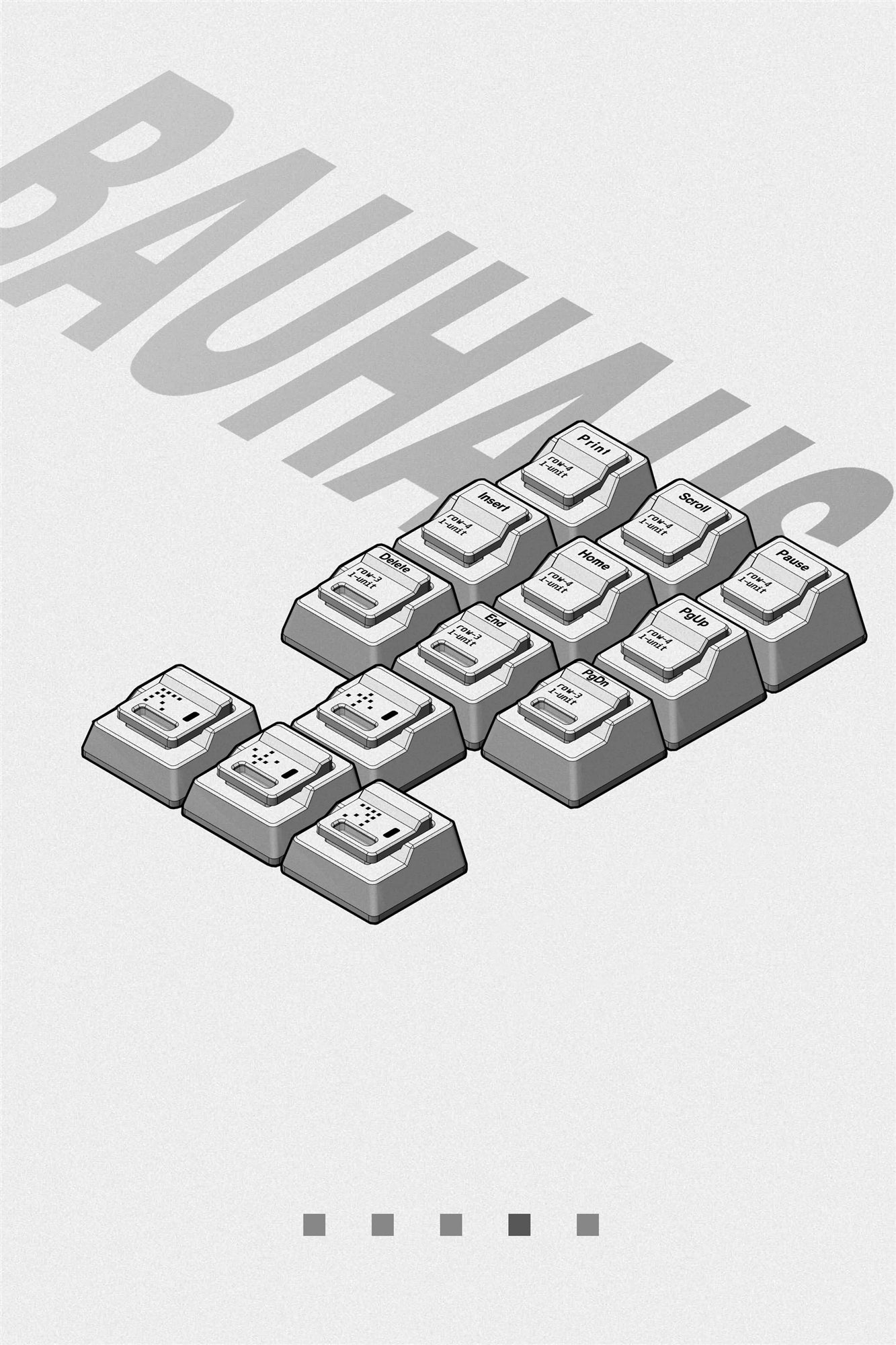 Bauhaus， Sandwich structure metal CNC aluminum alloy+electrostatic powder coating, metal design, mechanical keyboard decoration, personalized keycaps
