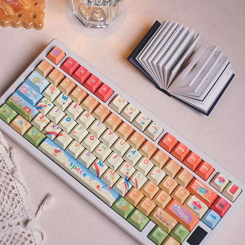 Pok é mon themed cartoon version PBT material personalized key cap set, animation game culture creative decoration key cap set, compatible with 61/64/68/75/84/87/104 key mechanical keyboard