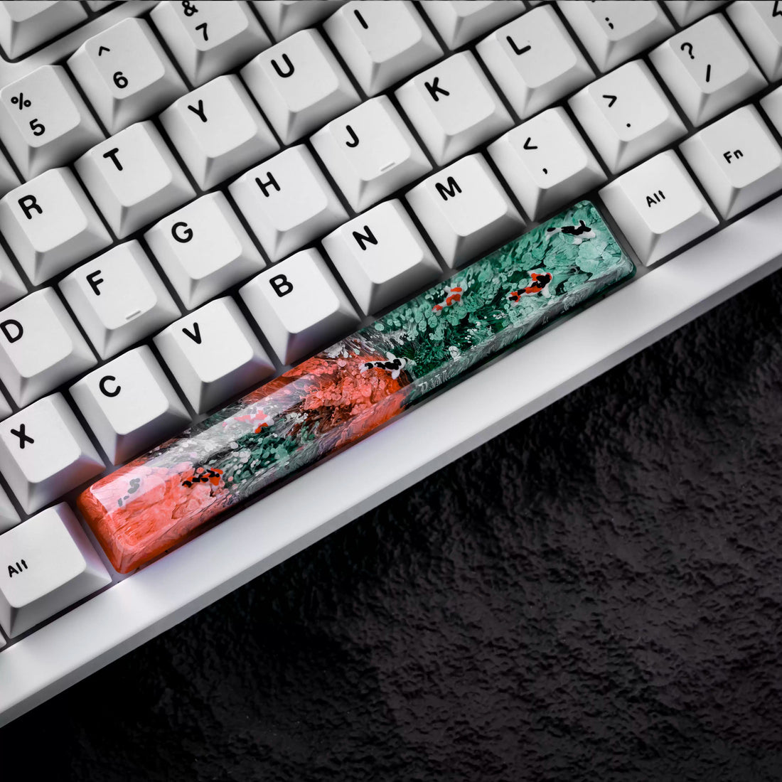 Zen inspired Koi Wishing Pool, 6.25U Spacebar Personalized Keycap, Poetic Ink Painting Style Crystal Resin Art Decorative Keycap