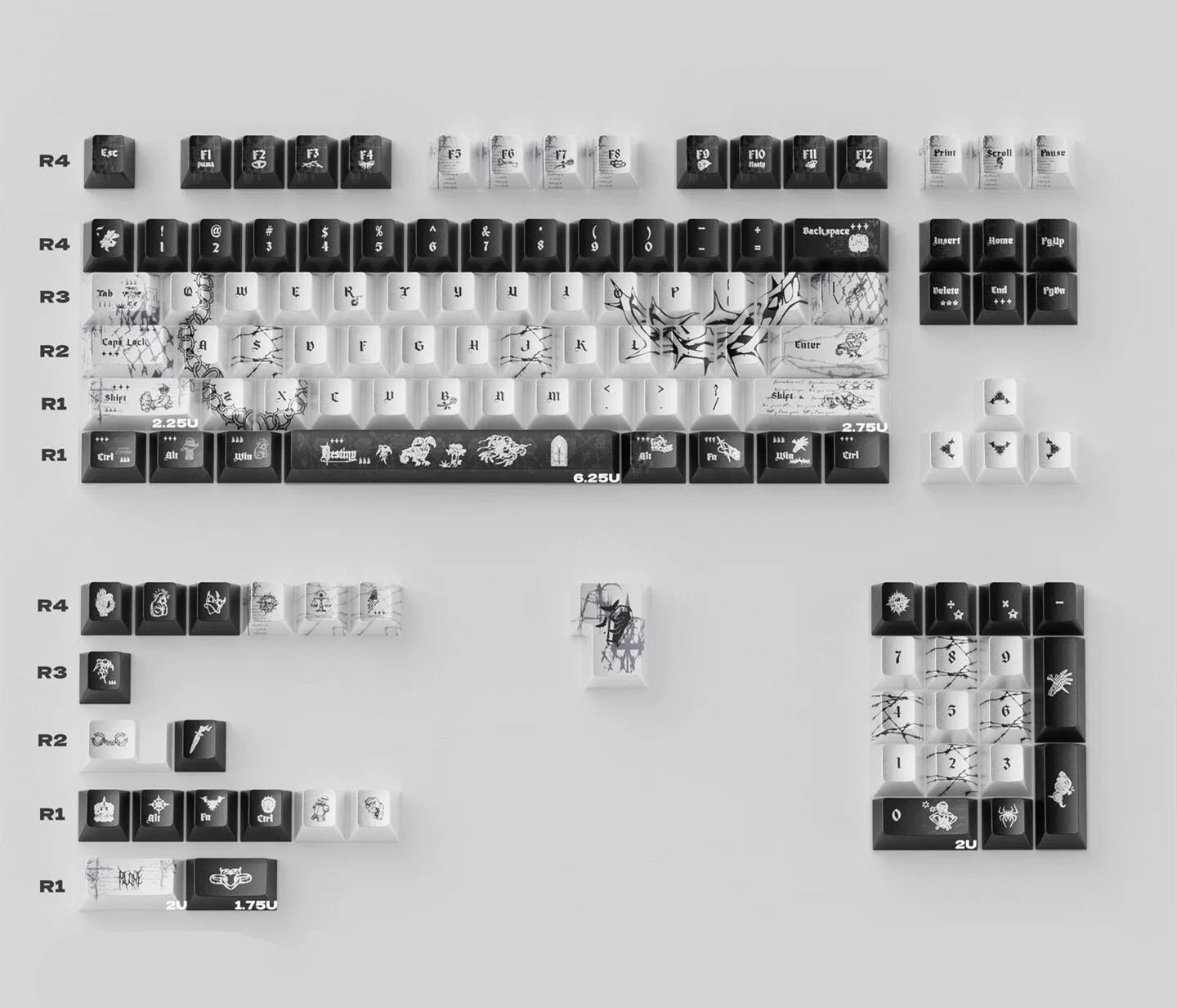 Dark Night Thorn Metal Paint Mechanical Keyboard Keycaps PBT Original Factory Height, PBT material personalized keycaps, mechanical keyboard replacement keycap set, Compatible with 61/64/68/75/84/87/104 Key Mechanical Keyboard Keycap Set