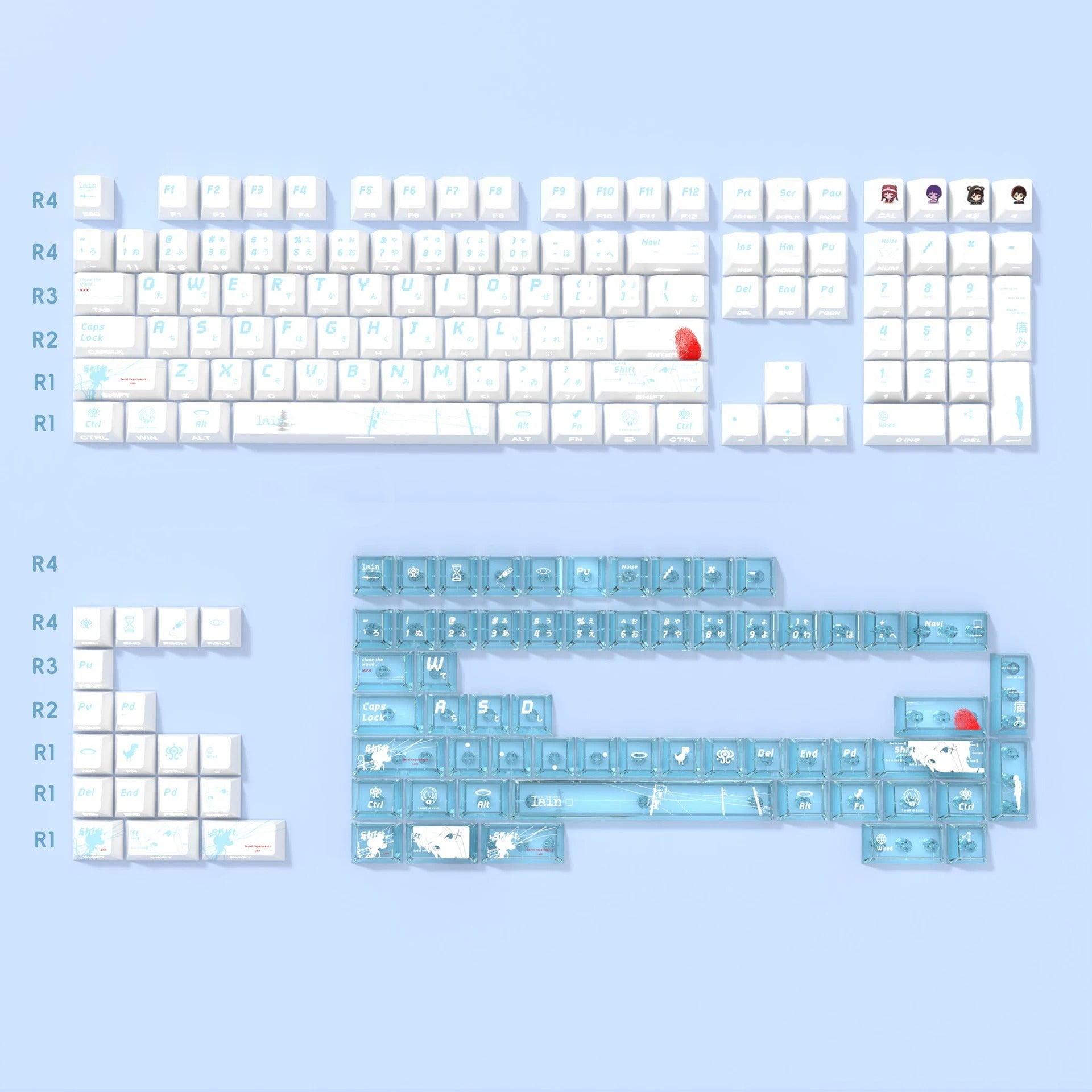 Serial Experiments: Lain theme, PBT material personalized keycap set,  anime and games cultural creative decoration keycap set, compatible with 61/64/68/75/84/87/104 mechanical keyboard