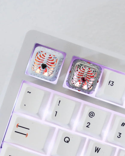 Steel heart, metal gemstone inlaid hollow design personalized keycaps, mechanical keyboard creative decorative keycaps