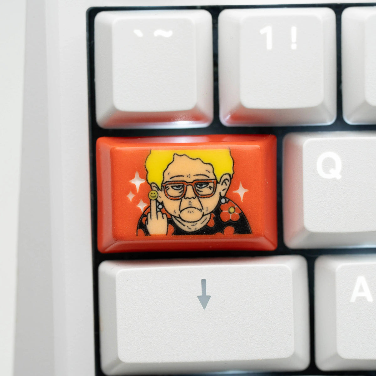 Grandpa and grandma are in a good mood. Illustration theme, hand drawn, creative underglaze color, ceramic keycaps, niche creativity, personalized keycaps, mechanical keyboards, DIY accessories, trendy customization, decorative keycaps