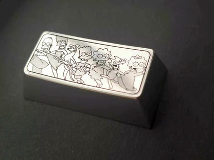 The Simpsons Theme Design, 2U Backspace Key Metal Personalized Keycap, Zinc/Titanium Alloy Optional, Anime Game Creative Metal Decorative Keycap