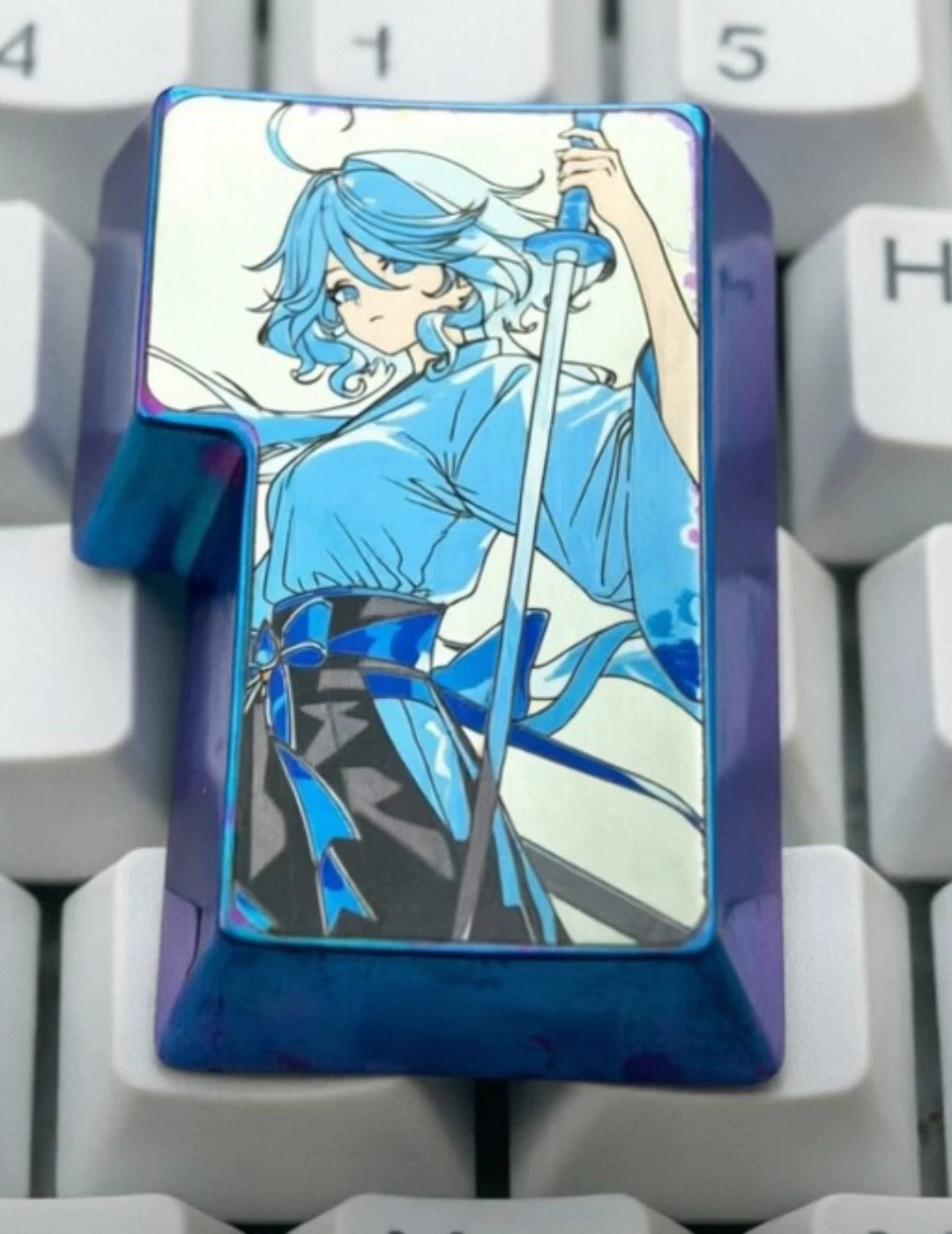 Genshin Impact, Furina de Fontaine themed 7ISO Enter key titanium alloy personalized keycaps, mechanical keyboard decorative keycaps, anime and game cultural creative keycaps