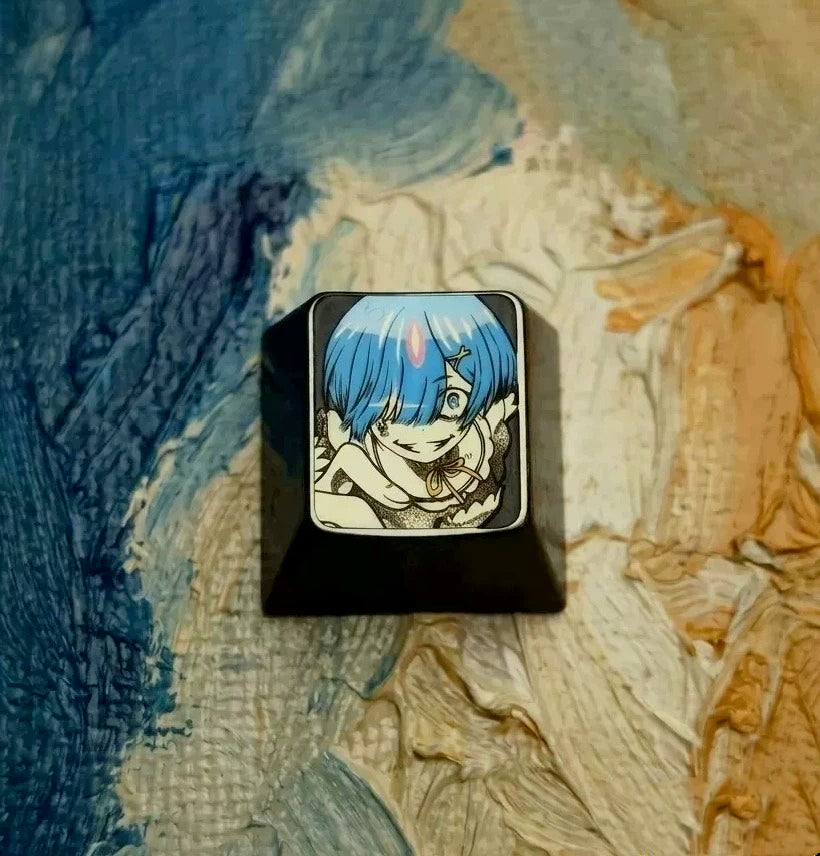 Re:Life in a different world from zero， Ghost face Rem, 1U titanium alloy personalized keycap. Anime game mechanical keyboard decoration keycaps
