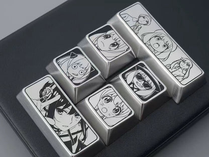 SPY × FAMILY Theme Series Zinc Alloy Metal Personalized Keycaps Anime Metal Keycaps, Mechanical Keyboard Decorative Keycaps