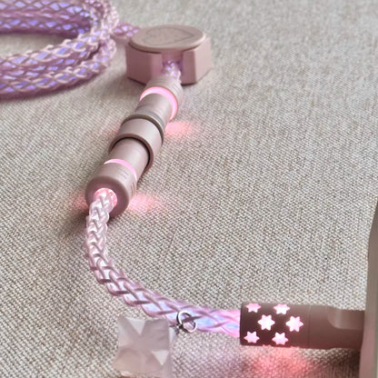 Single crystal copper whole line luminous aviation plug pink white data cable USB-TYPEC keyboard custom cable