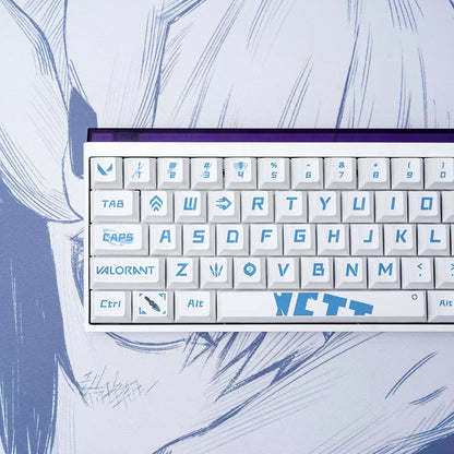 VALORANT series, Jett themed PBT material personalized keycap set, anime and games cultural creative decoration keycap set, compatible with 61/64/68/75/84/87/104 mechanical keyboard
