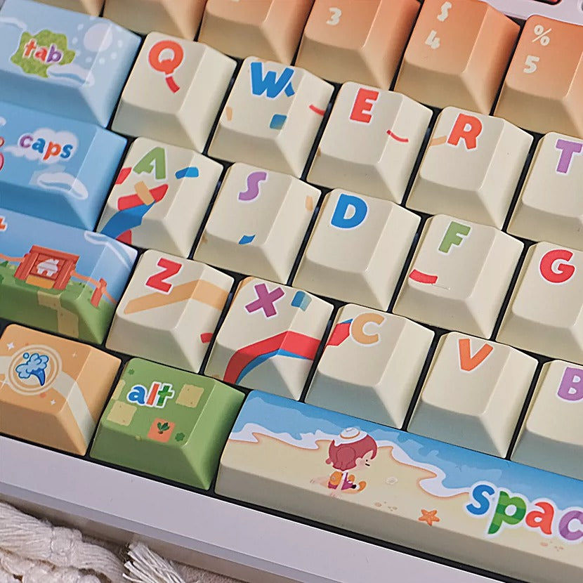 Pok é mon themed cartoon version PBT material personalized key cap set, animation game culture creative decoration key cap set, compatible with 61/64/68/75/84/87/104 key mechanical keyboard