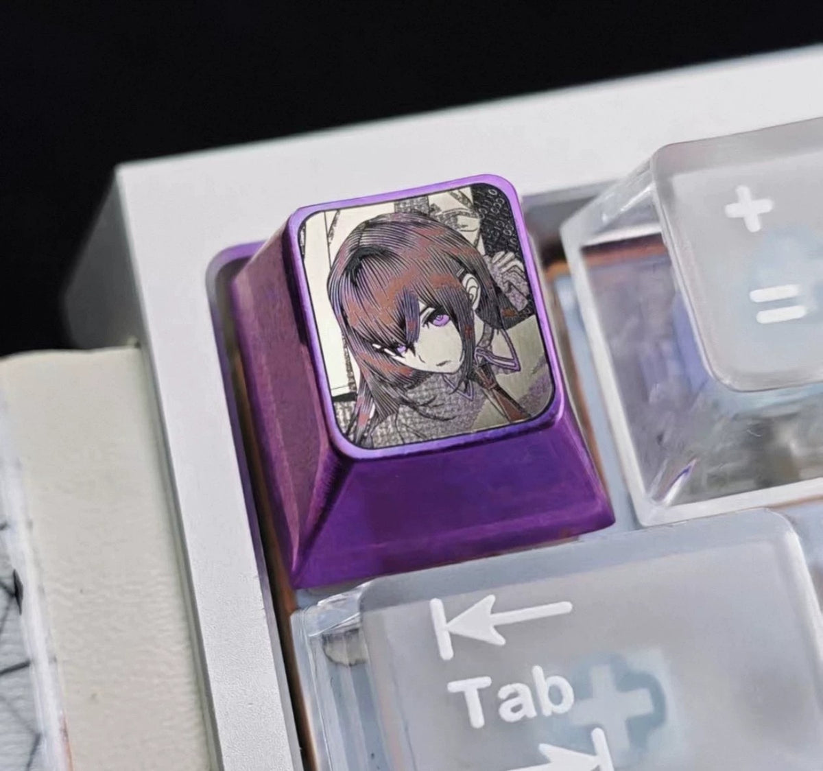 Steins;Gate，Makise Kurisu 1 U titanium alloy personalized keycaps, anime and game cultural creative keycaps, mechanical keyboard decorative keycaps