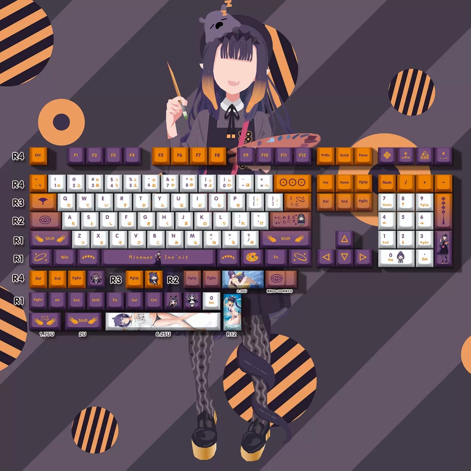 Super Beautiful Girl ACGN Two dimensional Theme Series Collection design simple keycap replacement set, custom set personalized keycap series，PBT material, Original factory height, compatible with 61/64/68/75/84/87/104 mechanical keyboard keycap set