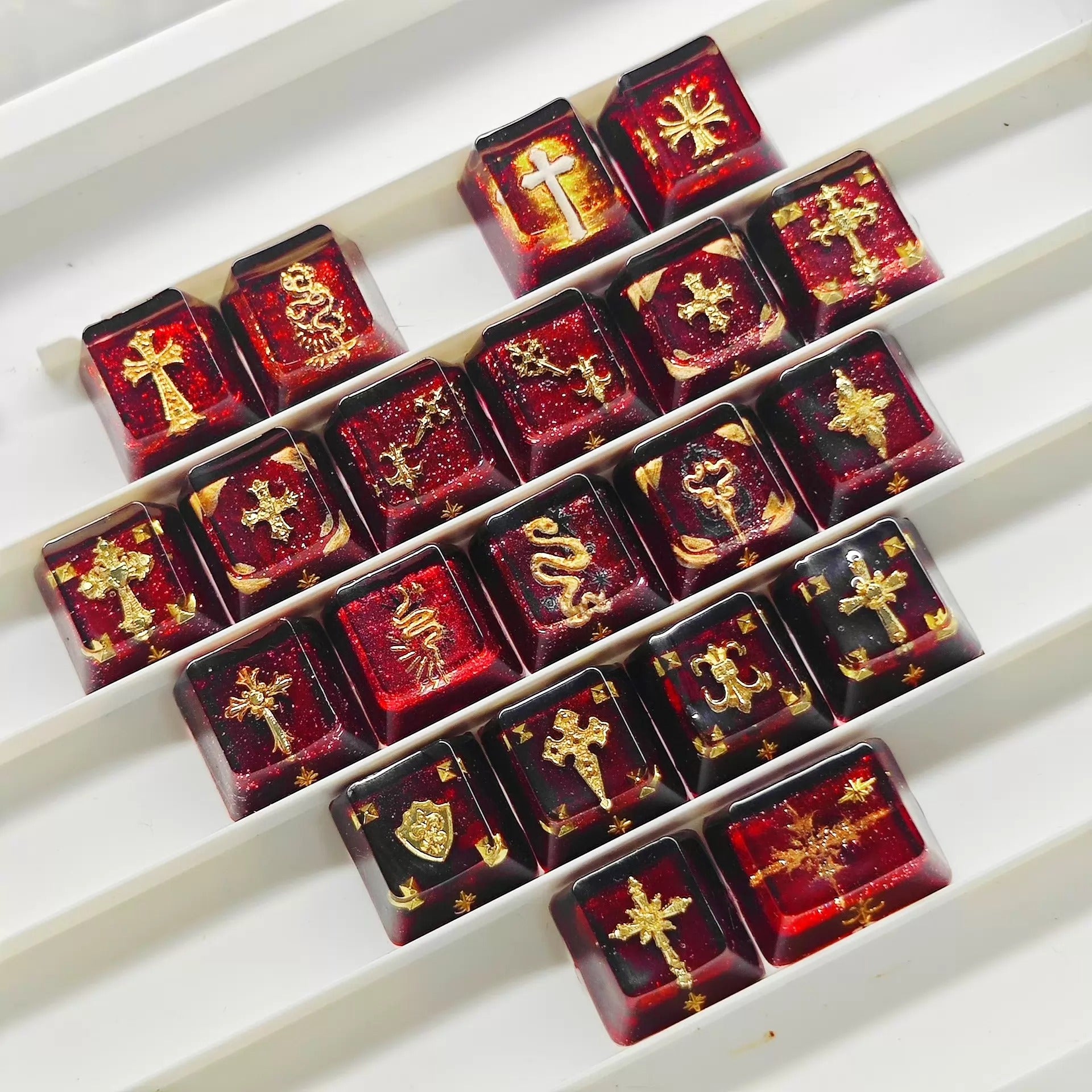 Baroque, Gothic style, crystal resin cross retro medieval effect personalized keycap set, mechanical keyboard art, cultural and creative decorative keycaps