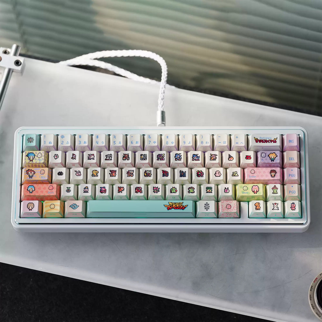 Digimon theme, edge translucent mechanical keyboard replacement keycap set, anime and game cultural and creative keycaps set, Compatible with 61/64/68/75/84/87/104 Key Mechanical Keyboard Keycap Set