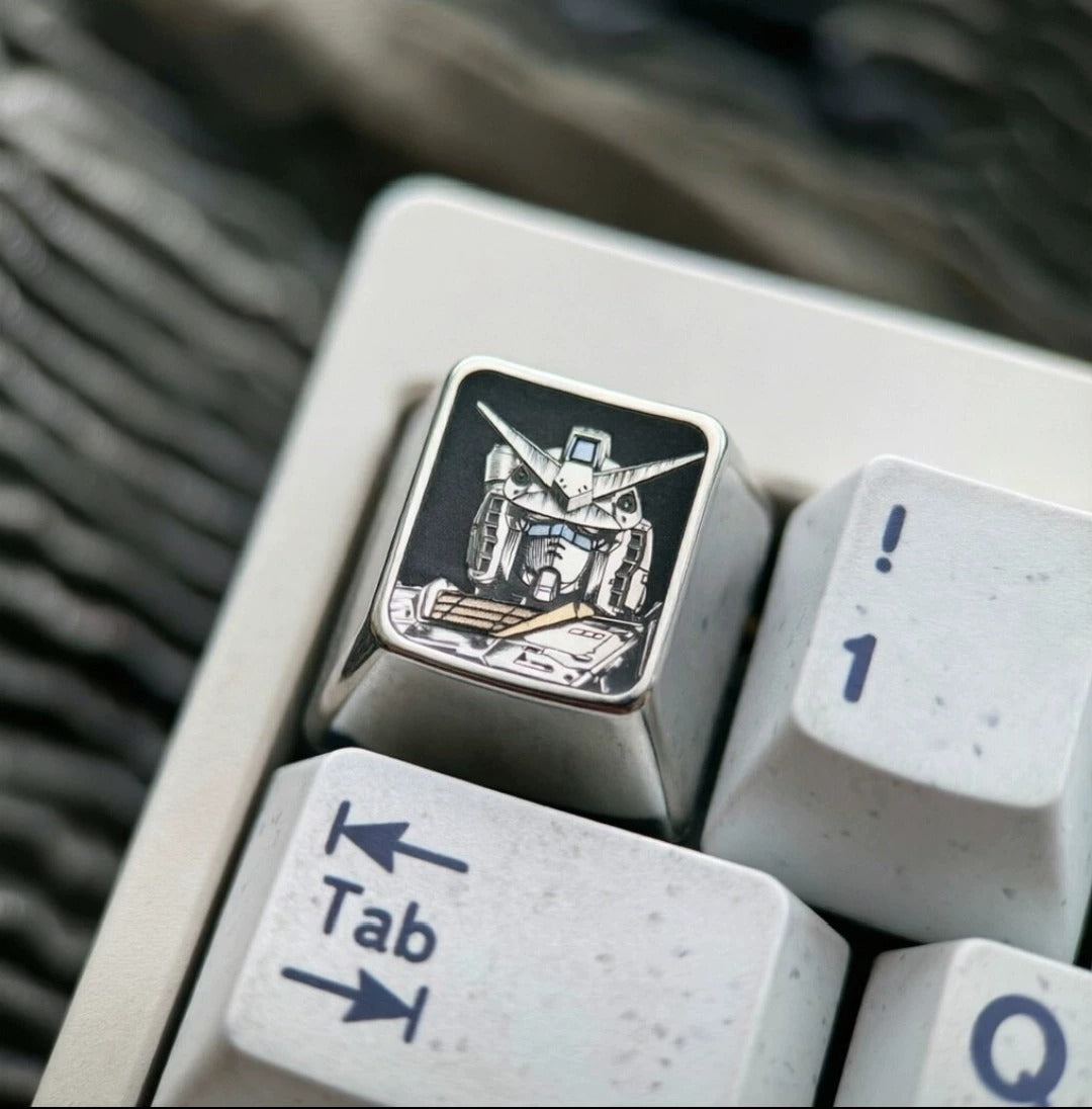 Gundam, 1 U precision carving titanium alloy metal personalized keycaps, anime oil painting cultural creative keycaps, mechanical keyboard artistic decorative keycaps