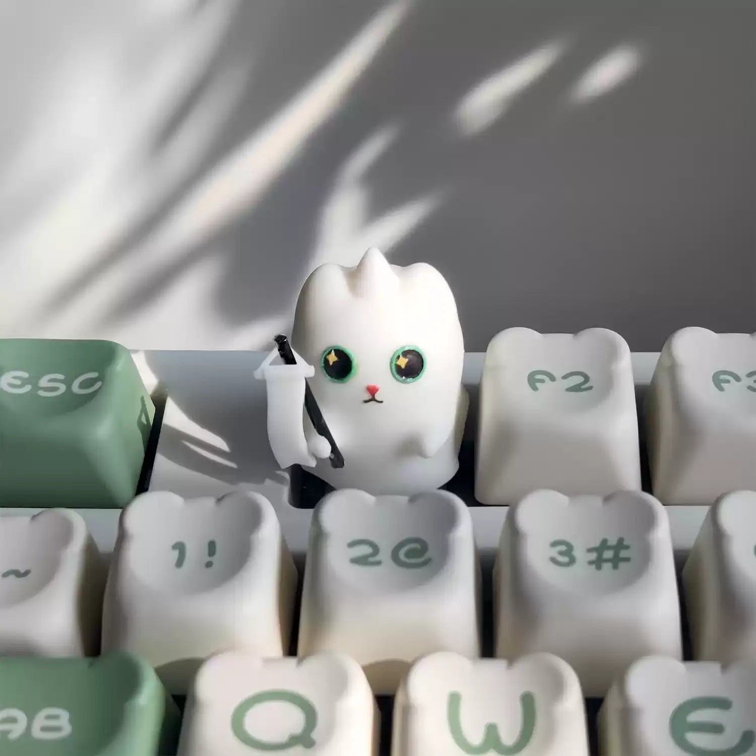 Ghost Cat, multi-color resin molding, handmade personalized keycaps, cartoon cat image creative mechanical keyboard decoration keycaps