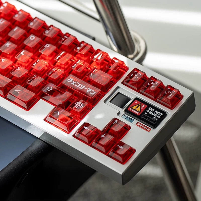 POWER! -PC transparent red theme design, original factory height keycap PC material mechanical decoration personalized keycap set, replaceable keyboard keycaps, compatible with 61/64/68/75/84/87/104 mechanical keyboard replacement keycap
