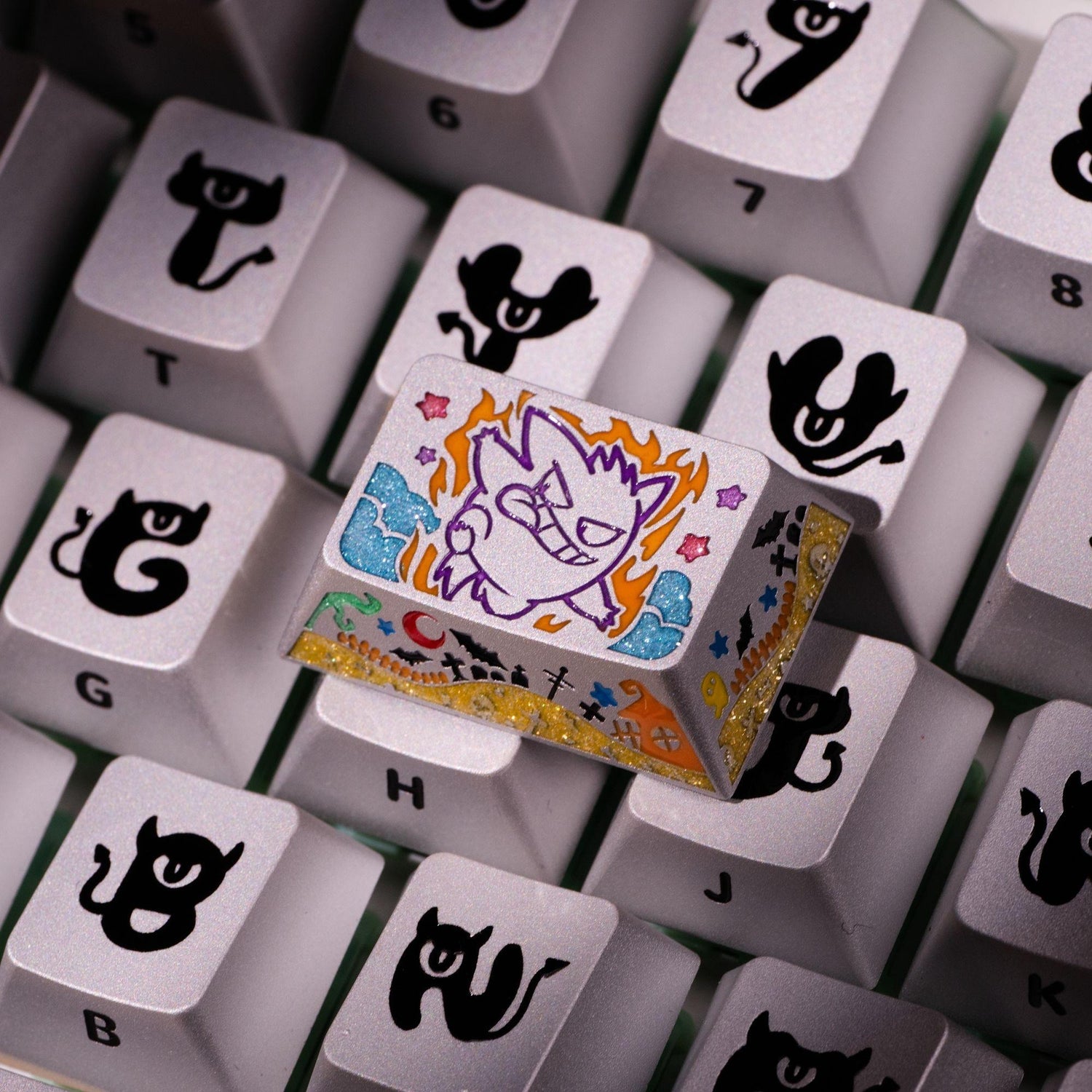 Pok é mon series, Gangar themed design, 17 key set, keycaps made of aluminum alloy material CNC integrated precision machining personalized keycaps, mechanical keyboard decorative keycaps