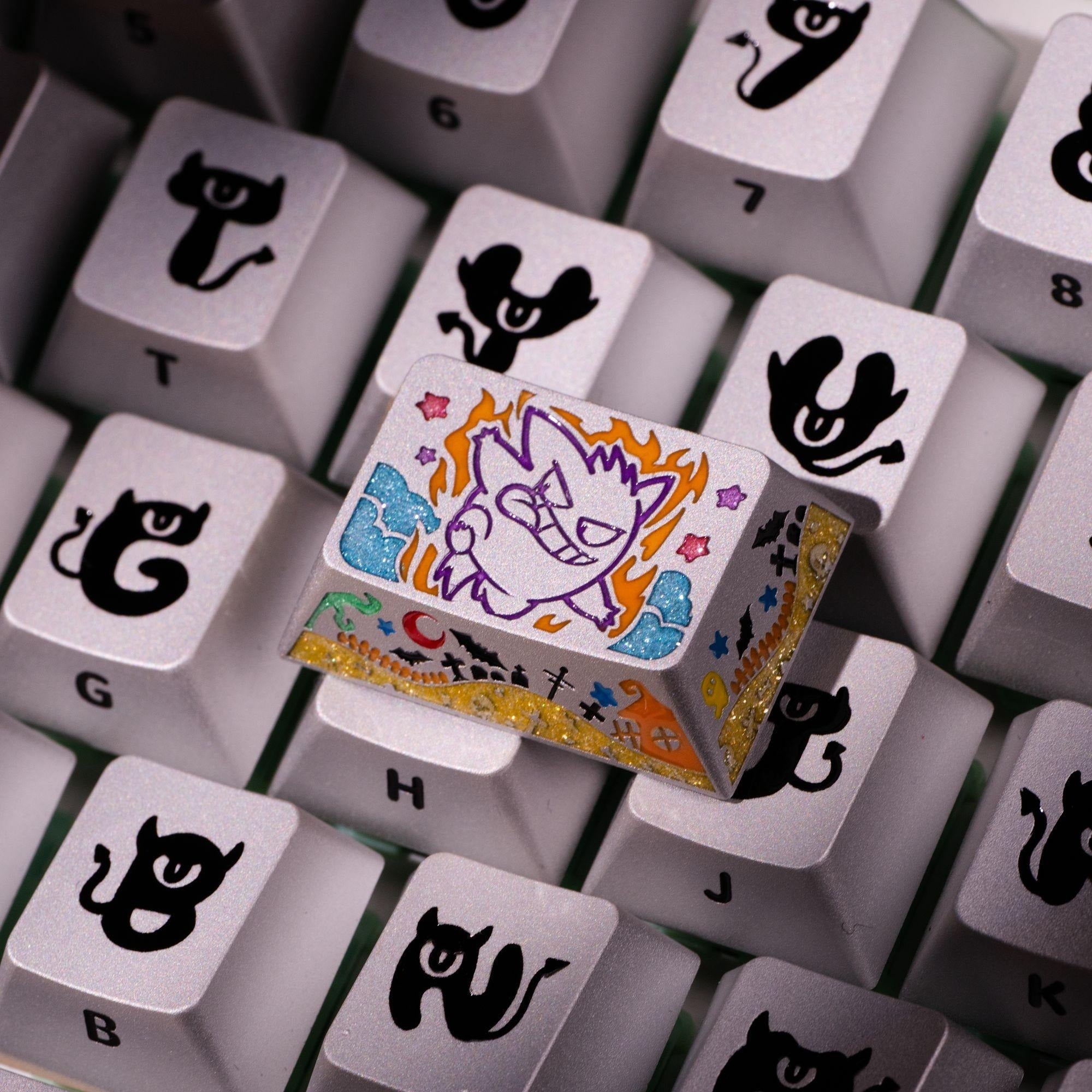 Pok é mon series, Gangar themed design, 17 key set, keycaps made of aluminum alloy material CNC integrated precision machining personalized keycaps, mechanical keyboard decorative keycaps