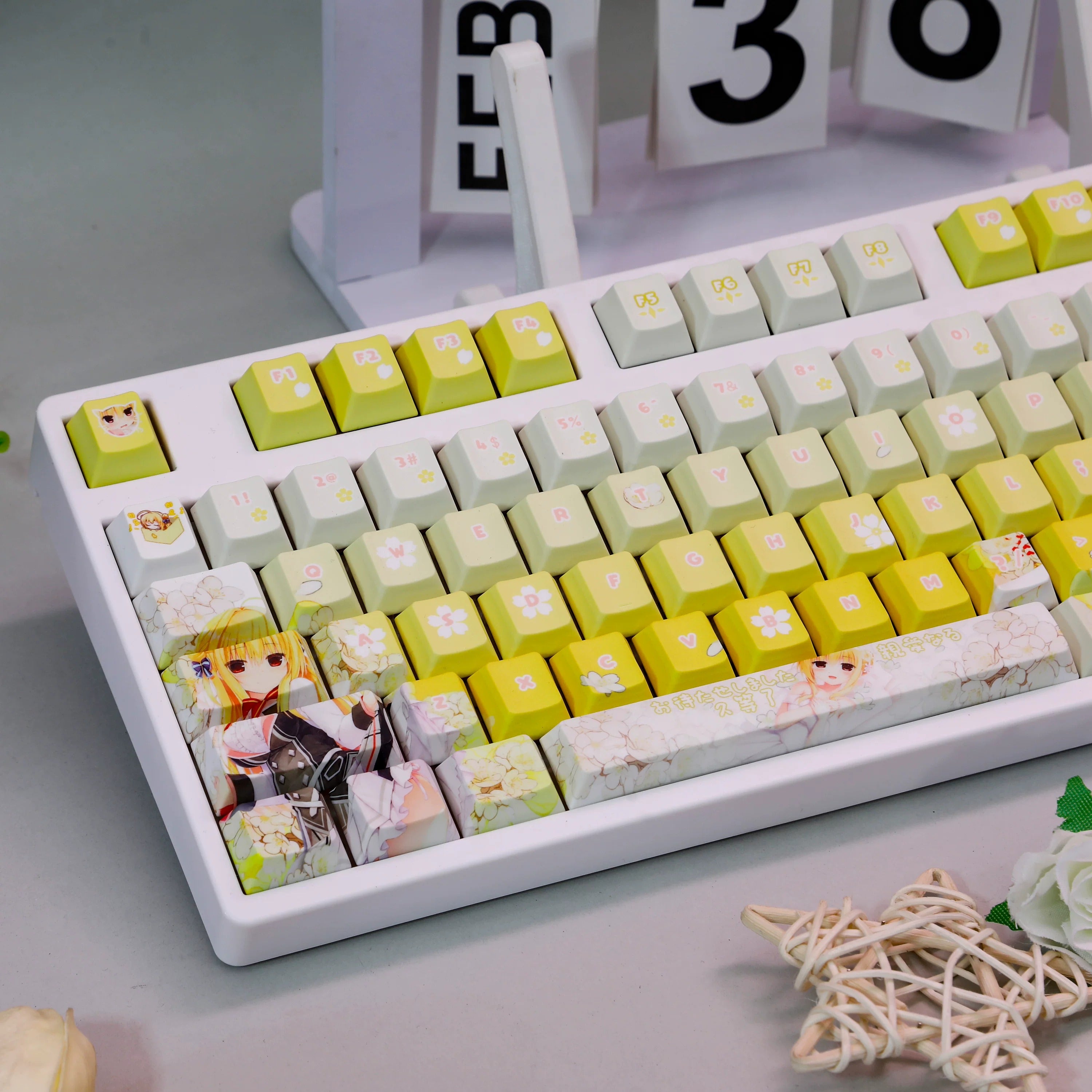 HAMIDASHI CREATIVE series, Izumi Hiyori theme, PBT material personalized keycap set, anime keycap culture peripheral mechanical keyboard decoration keycaps， Compatible with 61/64/68/75/84/87/104 key mechanical keyboard keycap set