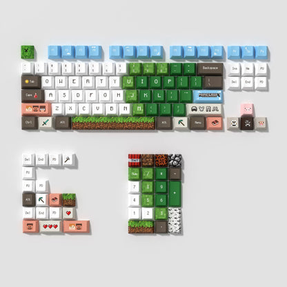 Minecraft theme, PBT material anime and game cultural and creative keycaps set, Compatible with 61/64/68/75/84/87/104 Key Mechanical Keyboard Keycap Set