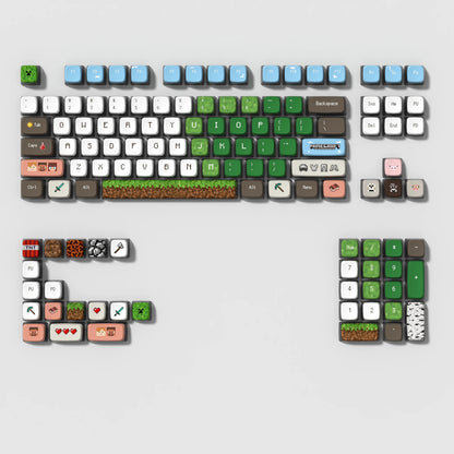 Minecraft theme, PBT material anime and game cultural and creative keycaps set, Compatible with 61/64/68/75/84/87/104 Key Mechanical Keyboard Keycap Set