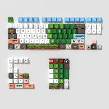 Minecraft theme, PBT material anime and game cultural and creative keycaps set, Compatible with 61/64/68/75/84/87/104 Key Mechanical Keyboard Keycap Set