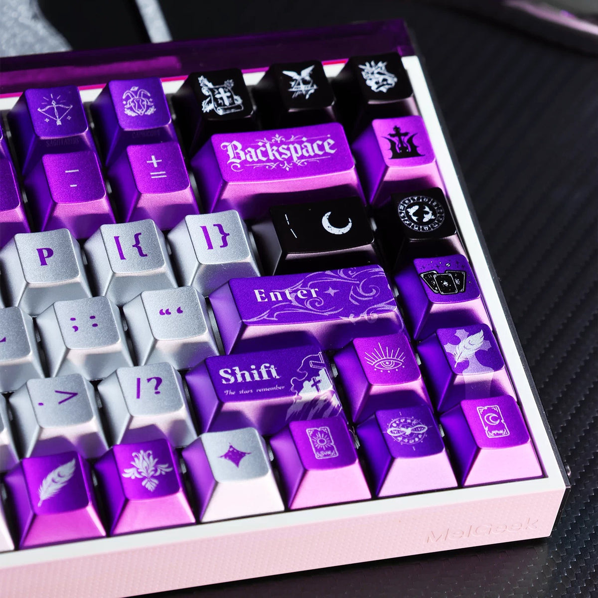 Purple astrological themed personalized keycap set, Metallic paint effect mechanical keyboard replacement keycap set,  creative keycaps set,61/64/68/75/84/87/104 Key Mechanical Keyboard Keycap Set