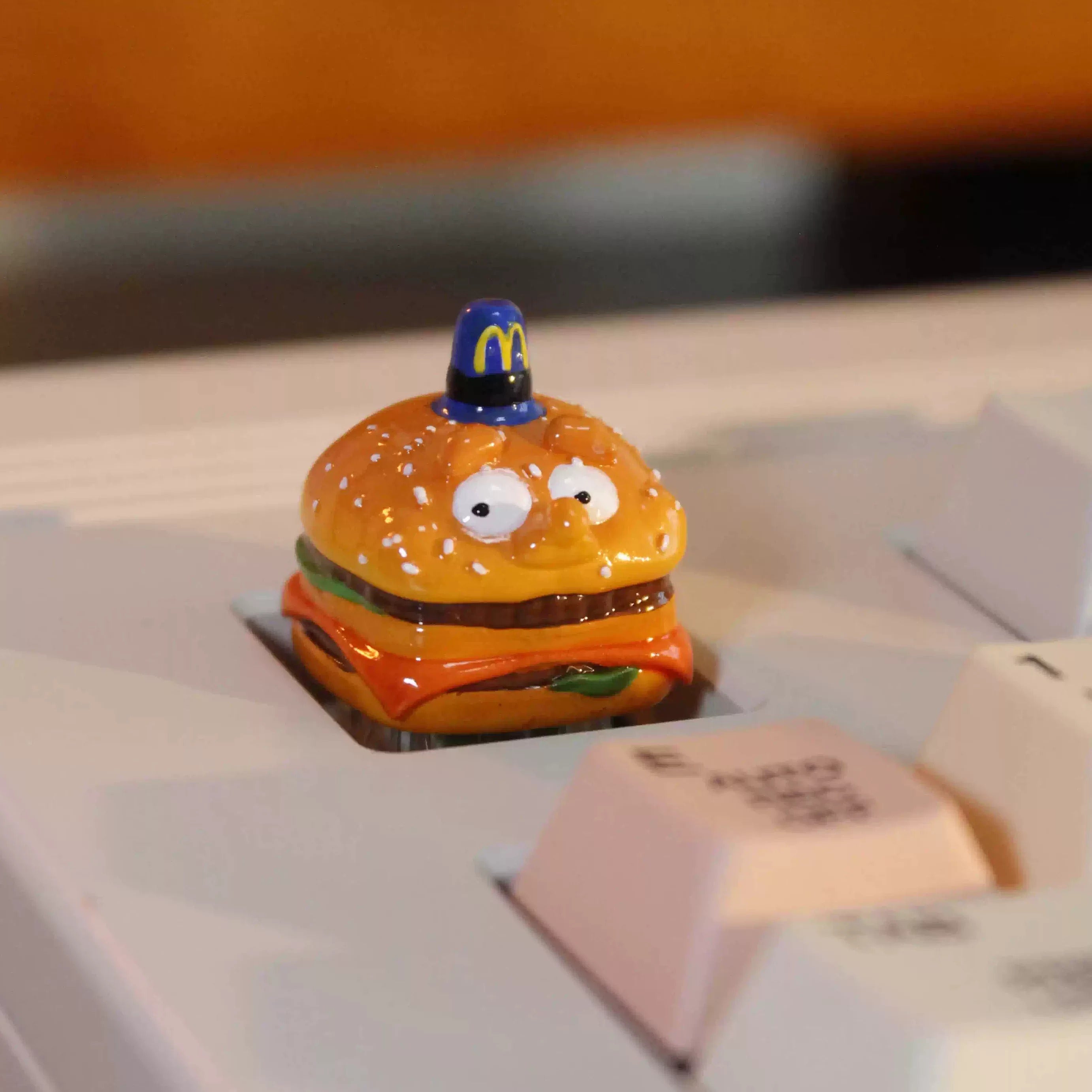 Clay Burger Image Design Personalized Keycaps, Cartoon Image Burger Fast Food Culture Creative Keycaps, Mechanical Keyboard Decorative Keycaps