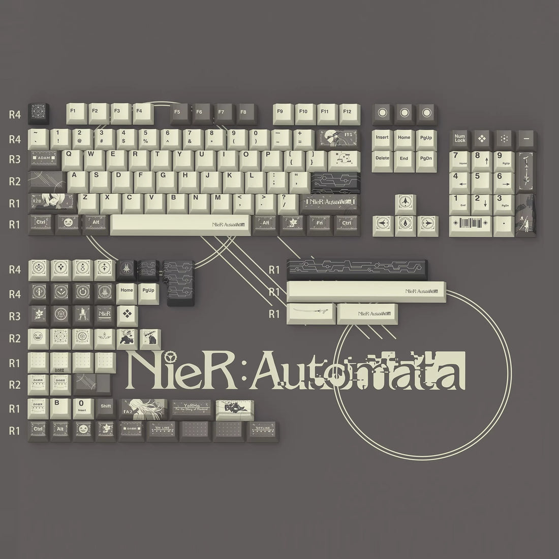 NieR: Automata theme, PBT material, sublimation， Personalized keycap set, original factory height mechanical keyboard decorative keycap set