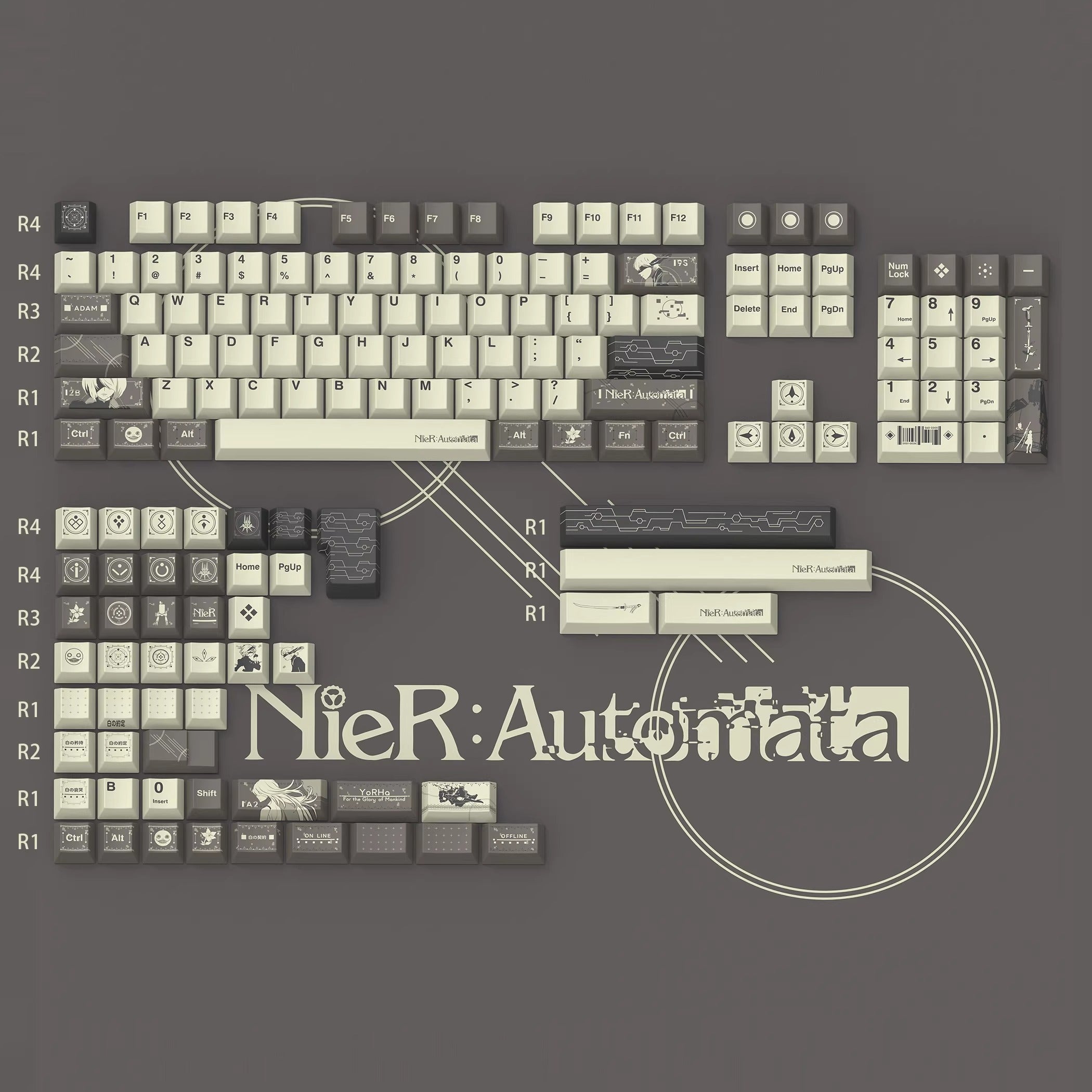 NieR: Automata theme, PBT material, sublimation， Personalized keycap set, original factory height mechanical keyboard decorative keycap set