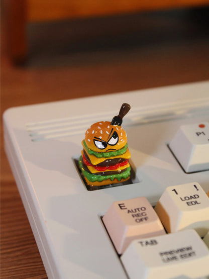 Clay Burger Image Design Personalized Keycaps, Cartoon Image Burger Fast Food Culture Creative Keycaps, Mechanical Keyboard Decorative Keycaps