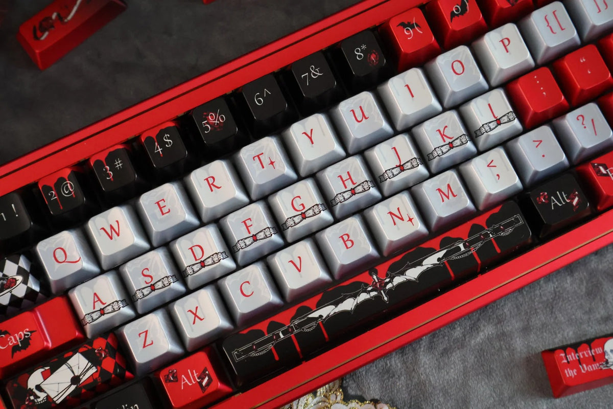 Vampire Earl theme,Dracula， Metallic paint texture PBT material, horror monster movie legend original factory height mechanical keyboard decorative keycap set，anime keycap set suitable for 61/64/68/75/84/87/104 Key Mechanical Keyboard