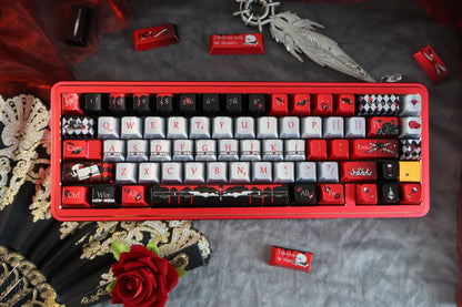 Vampire Earl theme,Dracula， Metallic paint texture PBT material, horror monster movie legend original factory height mechanical keyboard decorative keycap set，anime keycap set suitable for 61/64/68/75/84/87/104 Key Mechanical Keyboard