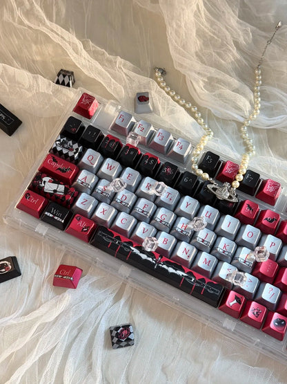 Vampire Earl theme,Dracula， Metallic paint texture PBT material, horror monster movie legend original factory height mechanical keyboard decorative keycap set，anime keycap set suitable for 61/64/68/75/84/87/104 Key Mechanical Keyboard