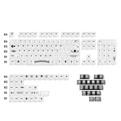 Transparent matte texture transparent PC Gothic style retro cross creative keycap set, personalized keycap set, mechanical keyboard fashionable trend keycap compatible with 61/64/68/75/84/87/104 key mechanical keyboard