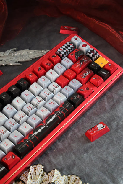 Vampire Earl theme,Dracula， Metallic paint texture PBT material, horror monster movie legend original factory height mechanical keyboard decorative keycap set，anime keycap set suitable for 61/64/68/75/84/87/104 Key Mechanical Keyboard