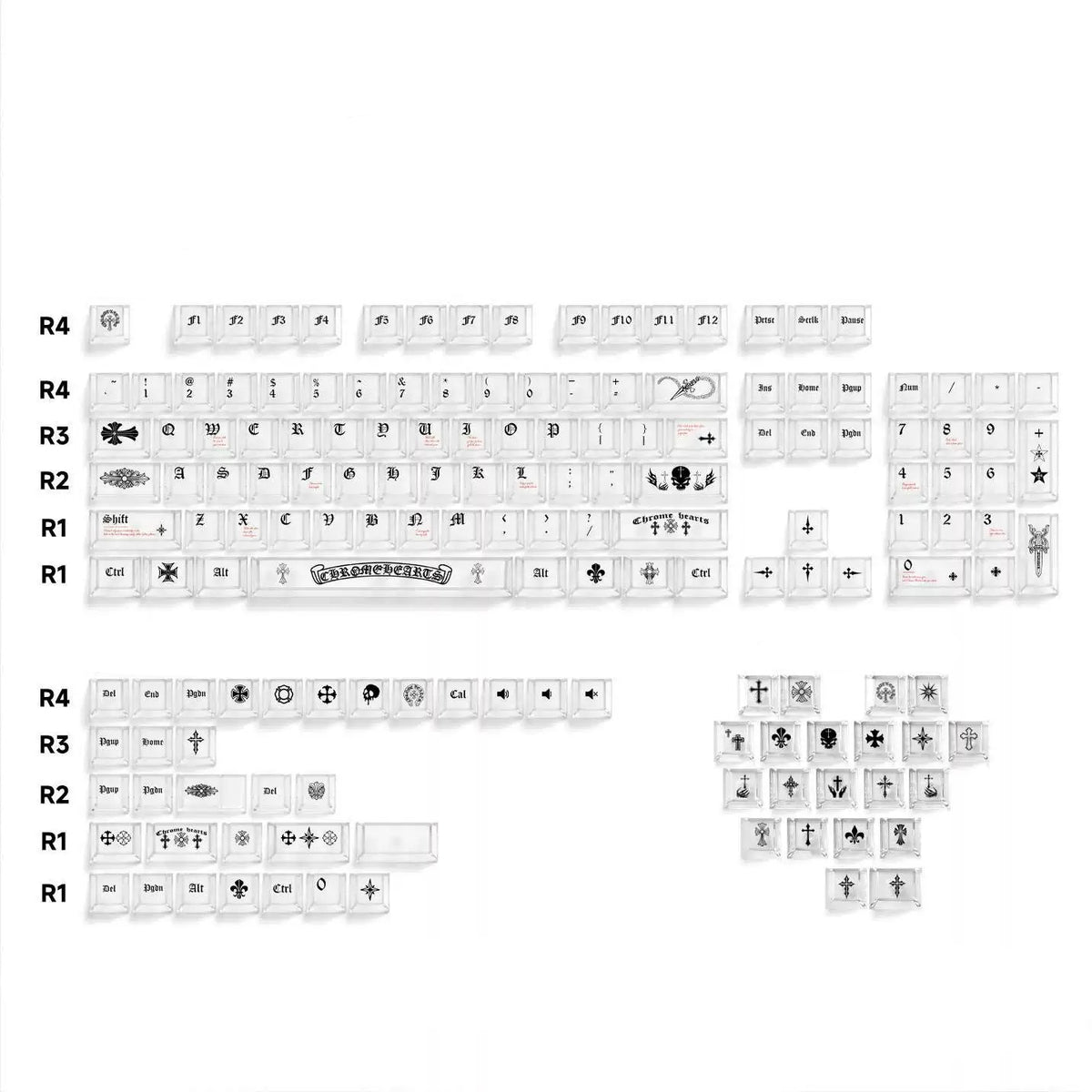 Transparent matte texture transparent PC Gothic style retro cross creative keycap set, personalized keycap set, mechanical keyboard fashionable trend keycap compatible with 61/64/68/75/84/87/104 key mechanical keyboard