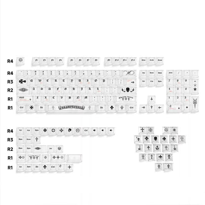 Transparent matte texture transparent PC Gothic style retro cross creative keycap set, personalized keycap set, mechanical keyboard fashionable trend keycap compatible with 61/64/68/75/84/87/104 key mechanical keyboard