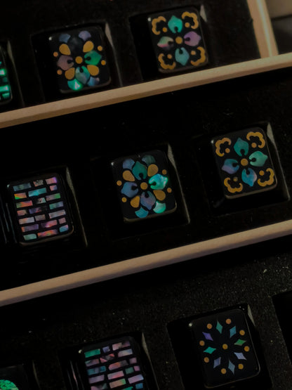 Simple geometric patterns The traditional Lacquerware decoration technique,+mother of pearl inlay, set of 5, classic and stylish game console buttons, decorative keycaps with directional key combinations